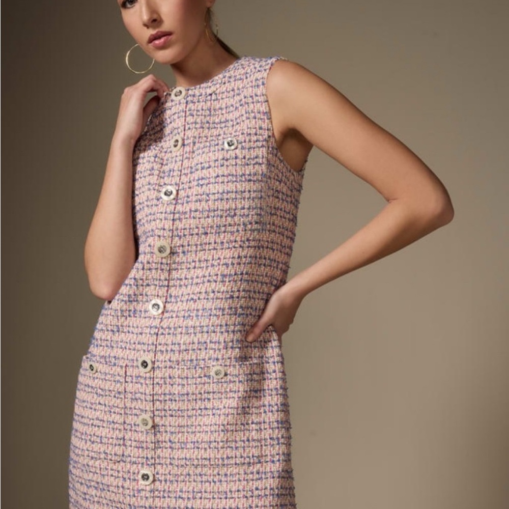 Veronica Beard Laurel Tweed Button Front Shift Dress